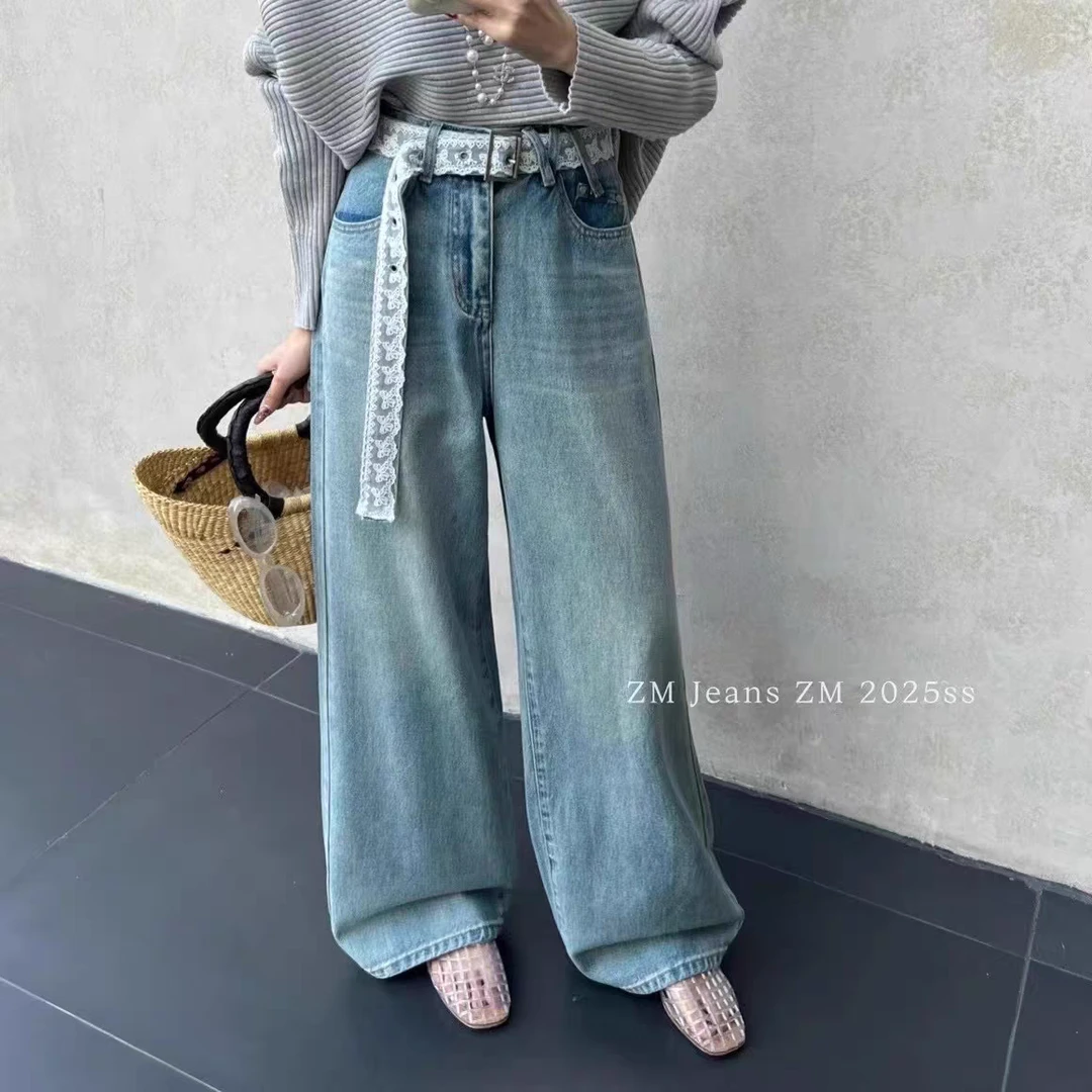 浅蓝微喇叭牛仔裤女高腰显瘦拖地长裤春季韩版时尚单品