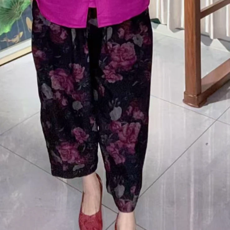 【敏敏家】新款中年妈妈花裤女士灯笼裤