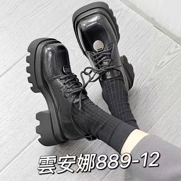 YUNANNA/雲安娜2025春季厚底英伦风真皮百搭粗跟系带单鞋889-12