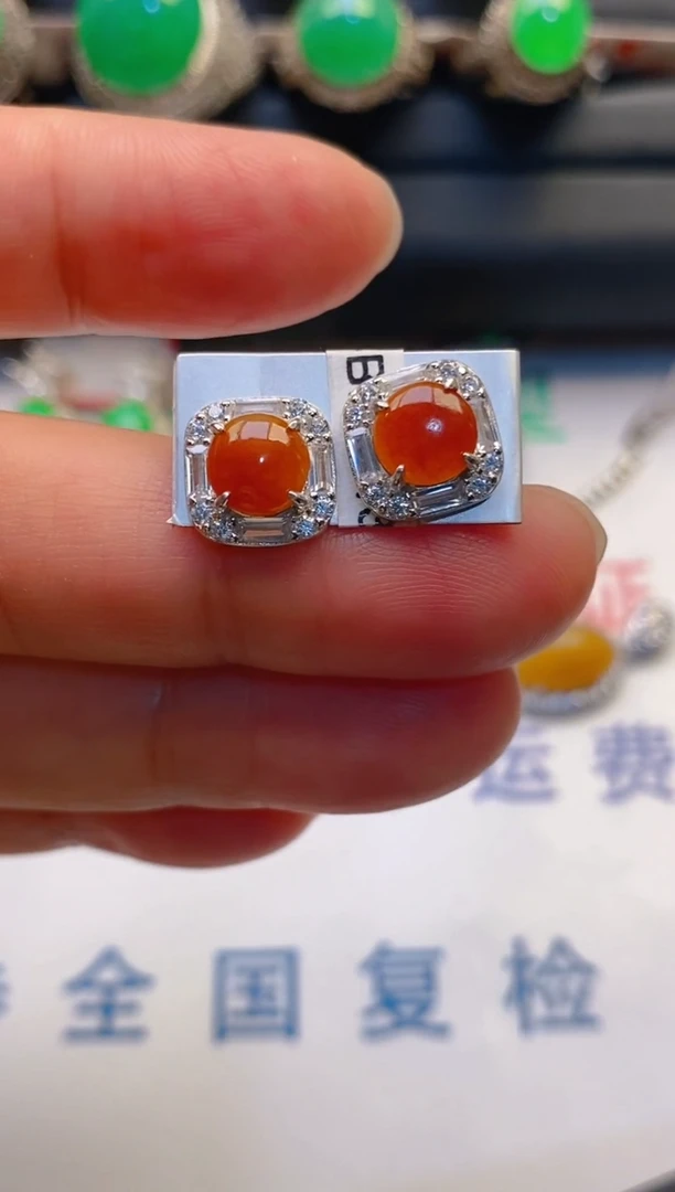 【闪购商品】翡翠耳饰银S925镶嵌天然A货翡翠1