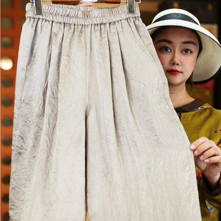 <<非遗美学>>进口醋酸高级感褶皱肌理感缎面裤子1159