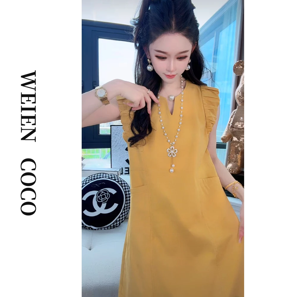【薇恩COCO】时尚镂空连衣裙V领气质夏季日常中长款女裙K4895
