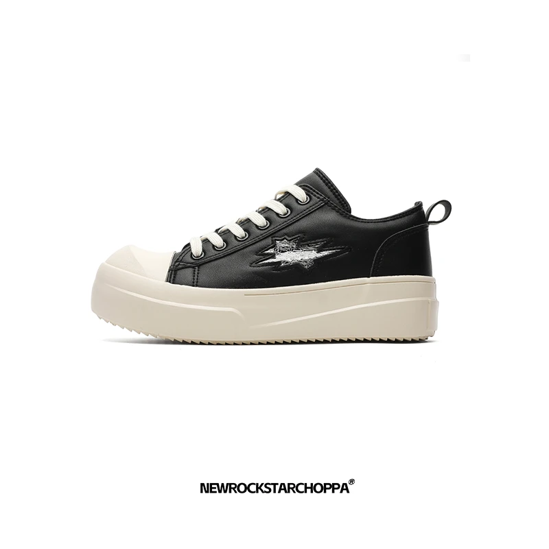 NewRockStarChoppa闪电德比鞋男2024新款翘头厚底增高 休闲板鞋男
