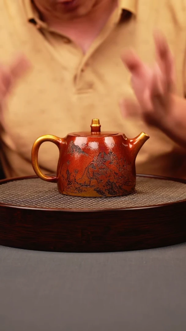 茶壶紫砂贝壳烧 汉铎 刻绘