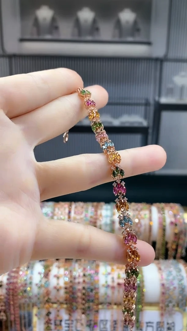 银S925镶嵌手链碧玺66666666666