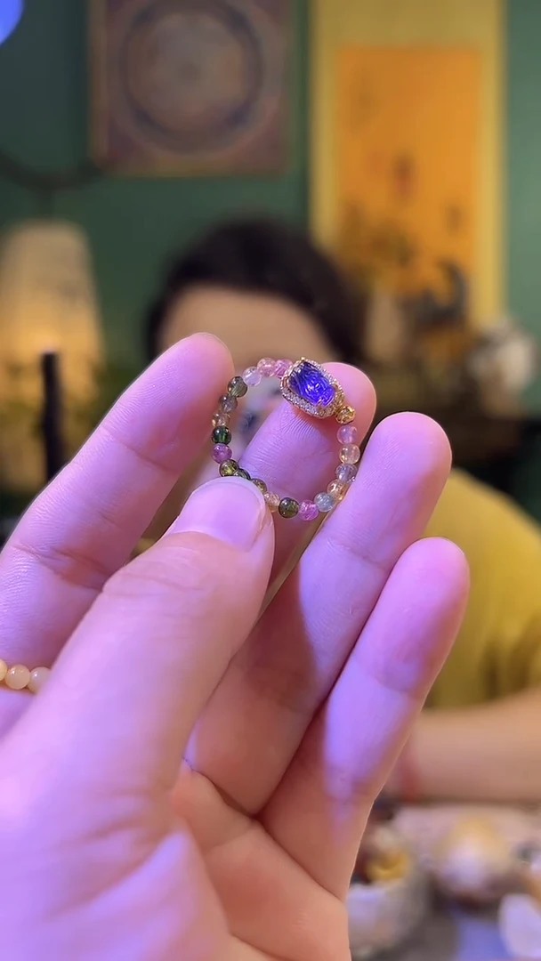 银S925镶嵌戒指碧玺碧玺紫水晶貔貅戒指
