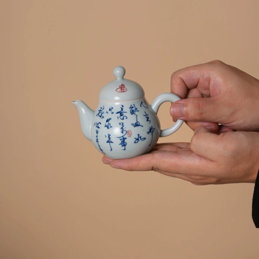 【手绘经典思亭壶】中式手绘古青釉如意百川茶壶小容量茶壶功夫茶具