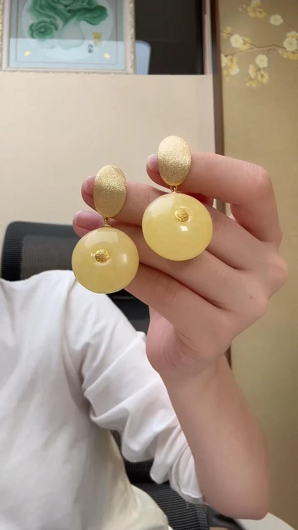 琥珀未镶嵌耳饰耳环