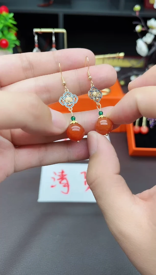 玛瑙/玉髓耳饰银S925镶嵌223000