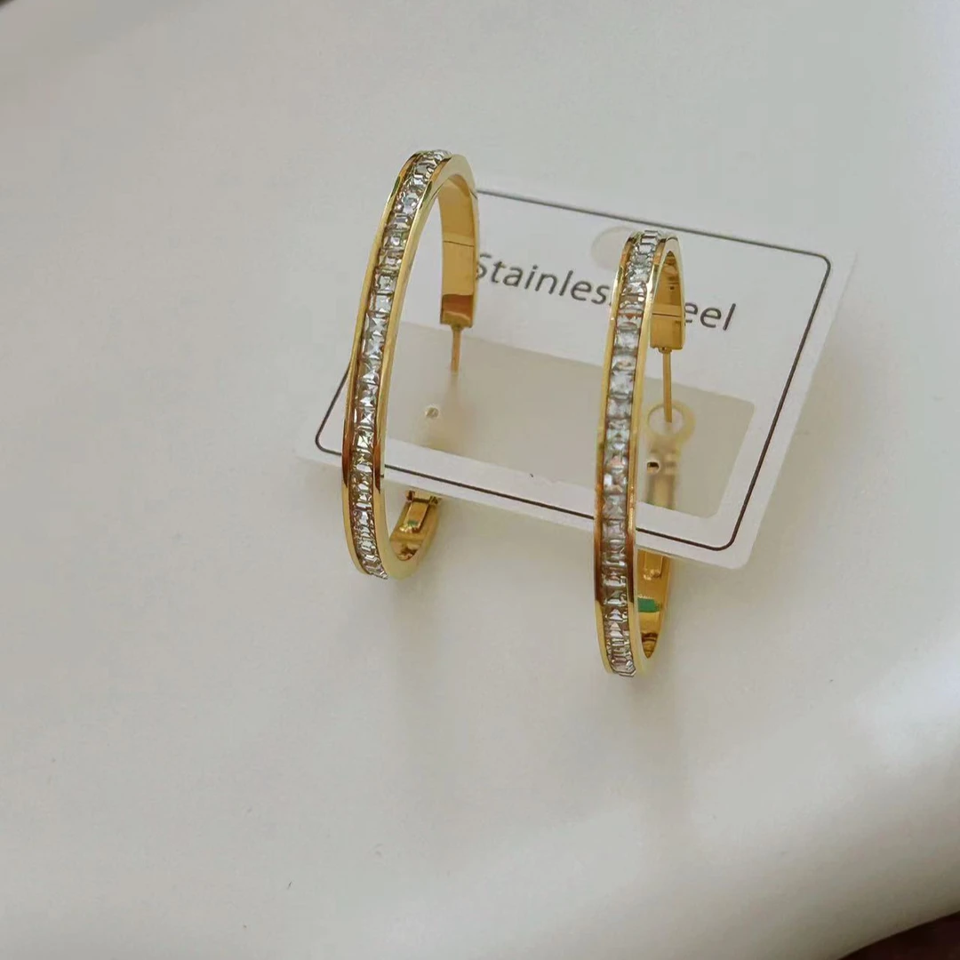 钛钢耳饰 【Kiss娜】钛钢2562个性满镶4cm耳圈