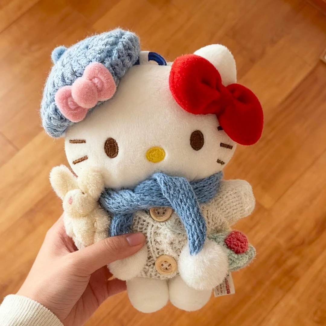 冬日蓝毛衣抱兔kt猫咪包挂件毛绒少女心布艺公仔玩偶包配饰钥匙扣