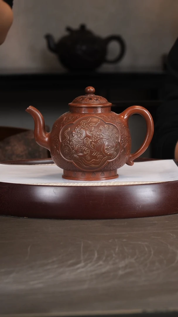 茶壶紫砂朱小华-红清水-瑞祥欢韵壶-600cc