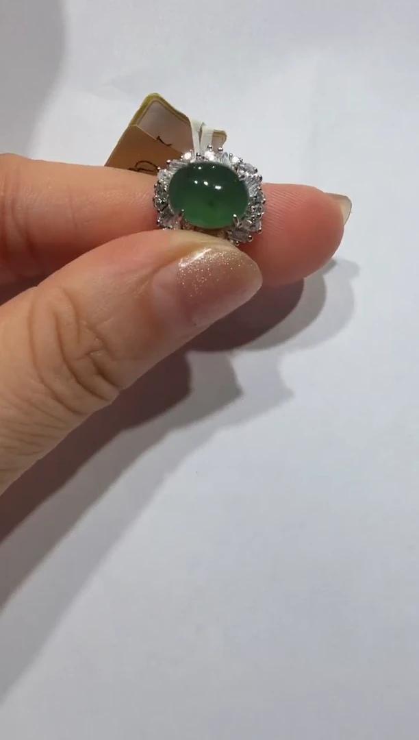 银S925镶嵌戒指翡翠缅甸A货翡翠戒指