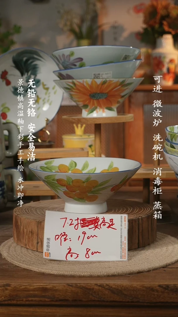 瓷景德镇高温瓷釉下彩手绘陶瓷