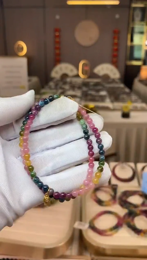 未镶嵌老矿碧玺色标彩虹单圈手串4mm+碧玺多样性发货一条xion