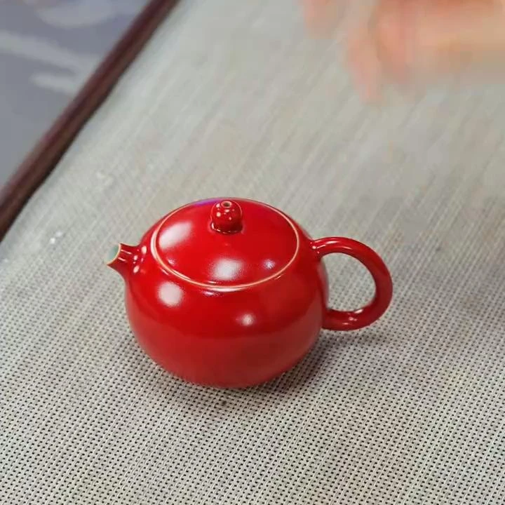 龙泉 尚唐青瓷 故宫红 西施壶 120cc 青瓷茶具+甜甜圈盖置