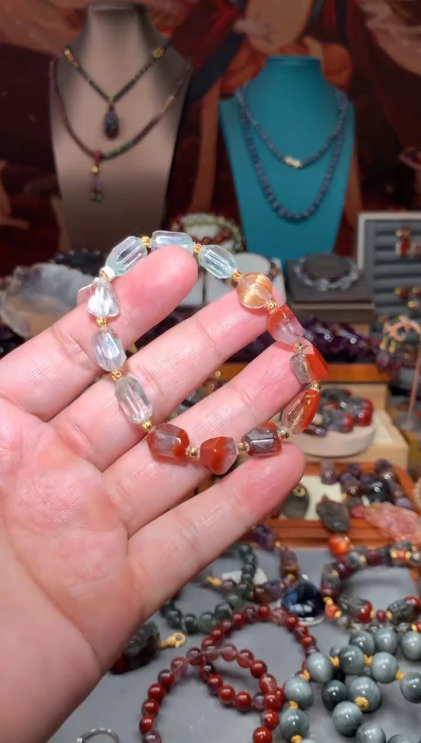 18K金镶嵌珠宝半成品水晶翠幽灵红极光