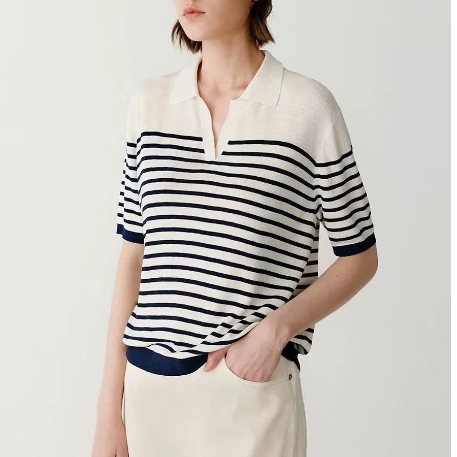 悦戎2025夏季新款POLO衫时尚休闲女春夏方领简约上衣