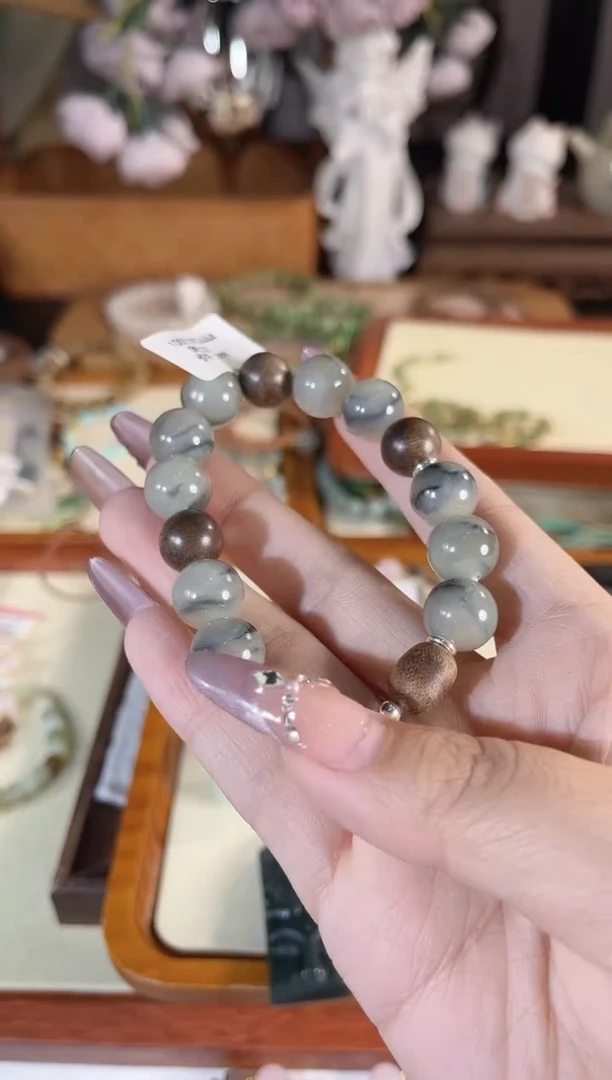 银S925镶嵌手链和田玉多样性发其一