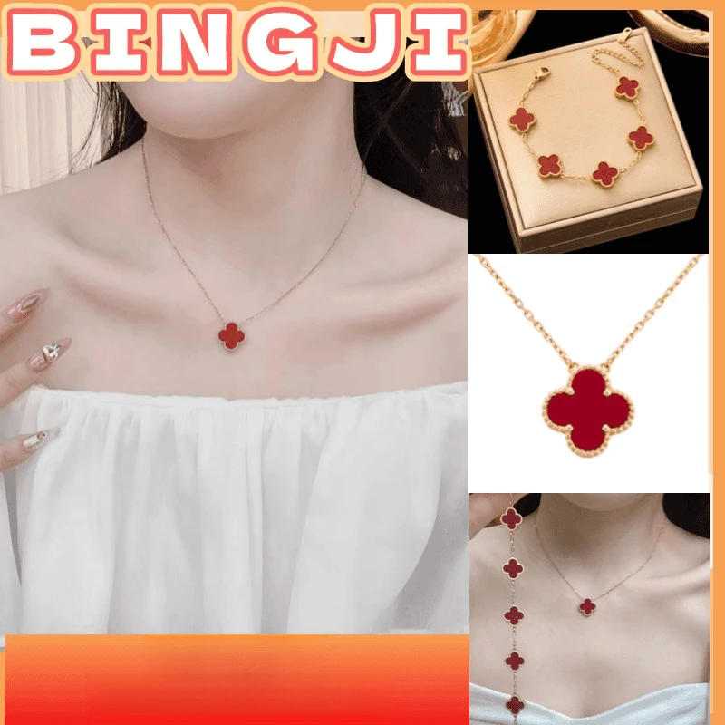 钛钢项链 不褪色15mm钛钢材质小红花系列锁骨链手链双面坠链项链