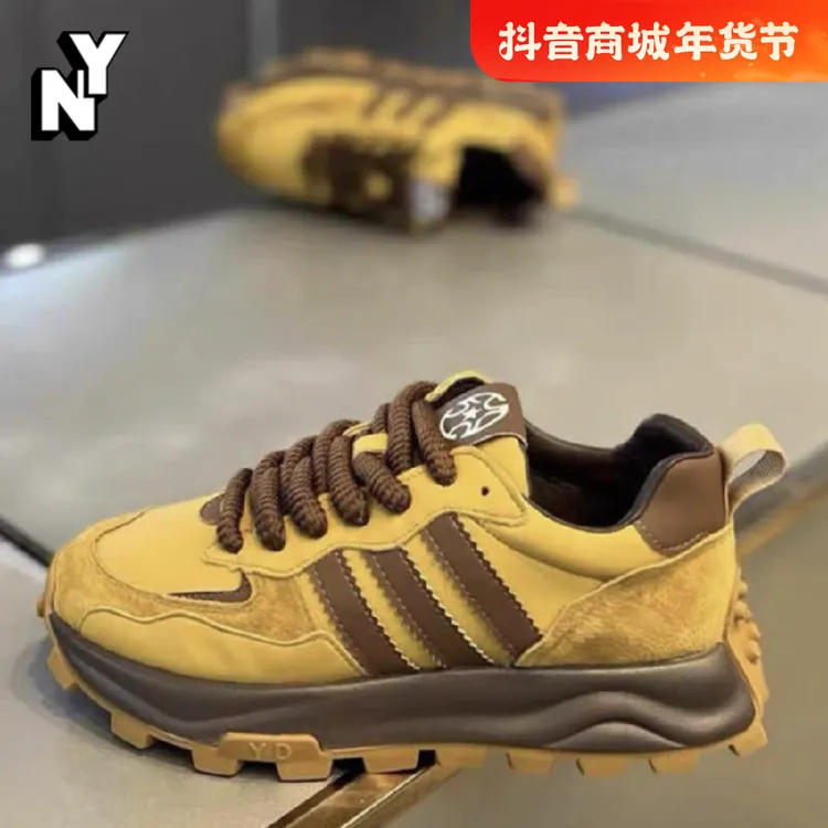 男鞋秋冬2025秋款三条杠阿甘鞋潮牌百搭厚底增高运动休闲老爹鞋子