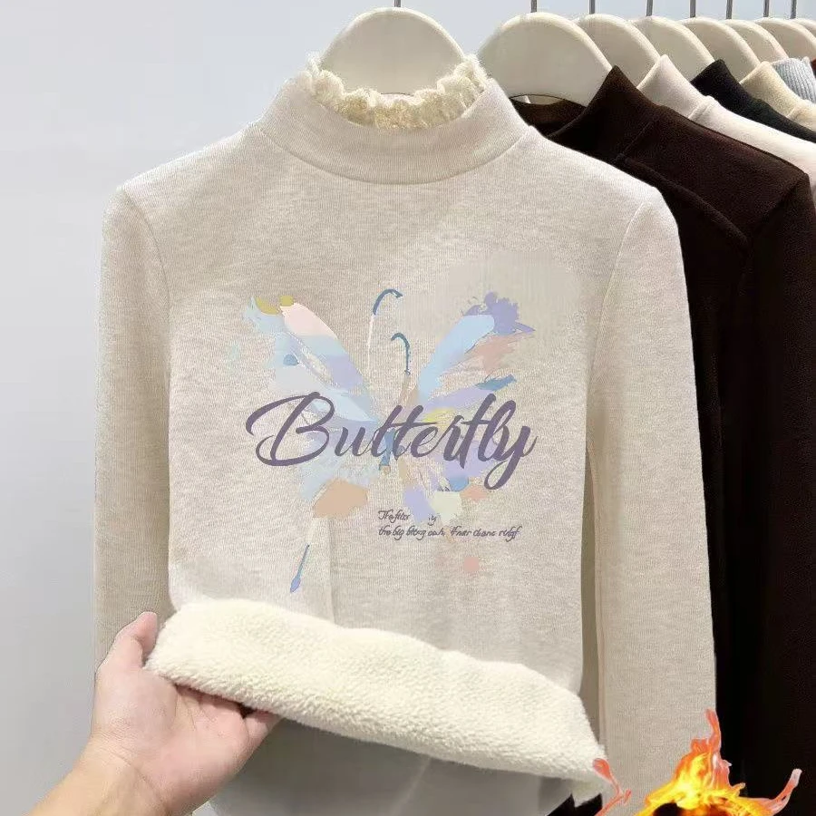 大童新款打底衫长袖T恤秋冬洋气中大童半高领加绒加厚上衣