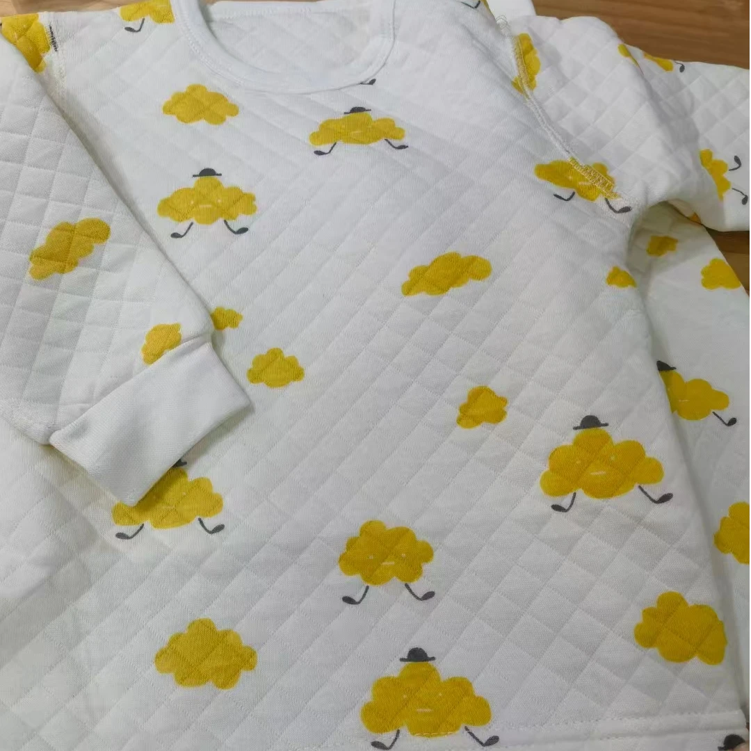 婴幼儿高腰护肚子夹丝棉彩棉套装