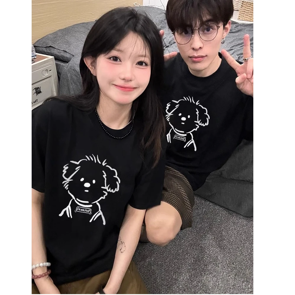 加大码情侣T恤夏季2025新款纯棉百搭超火趣味卡通印花潮牌女装T恤