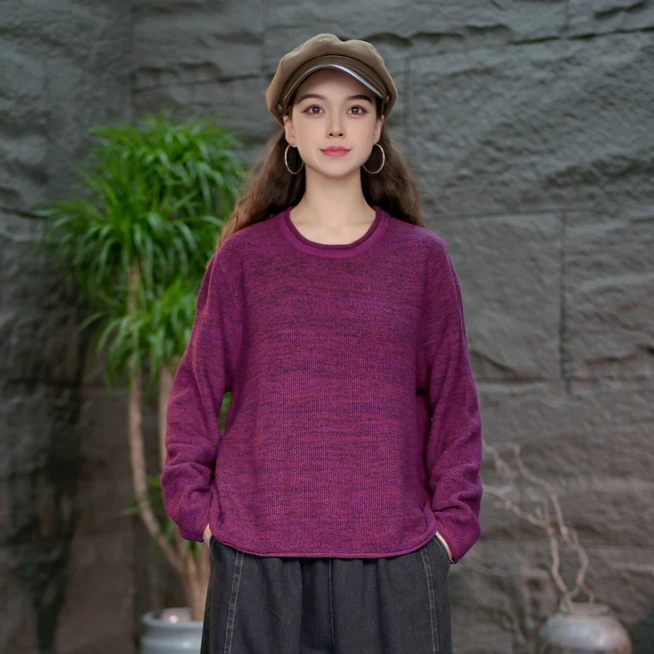 【百搭圆领毛衣打底衫】女装秋款宽松毛线衣2025新款上衣