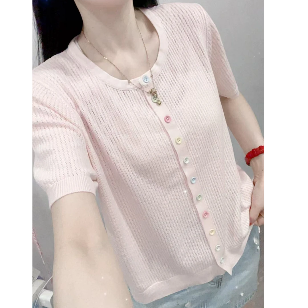 217夏季短袖通勤开衫款常规毛针织衫时尚针织衫显瘦宽松