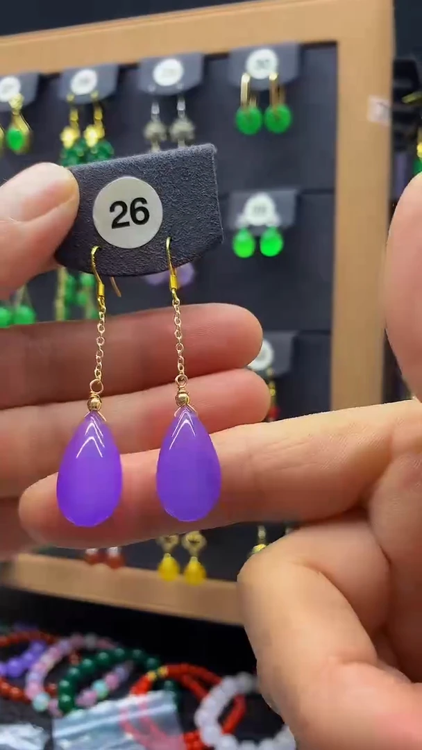 【闪购商品】玛瑙/玉髓耳环银S925镀金镶嵌耳坠026