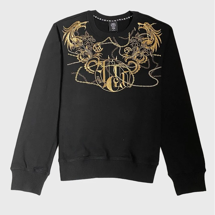 潮牌-TCH潮牌圆领衫字母烫钻套头长袖卫衣T66C11E5001