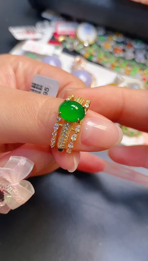 银S925镶嵌戒指翡翠天然