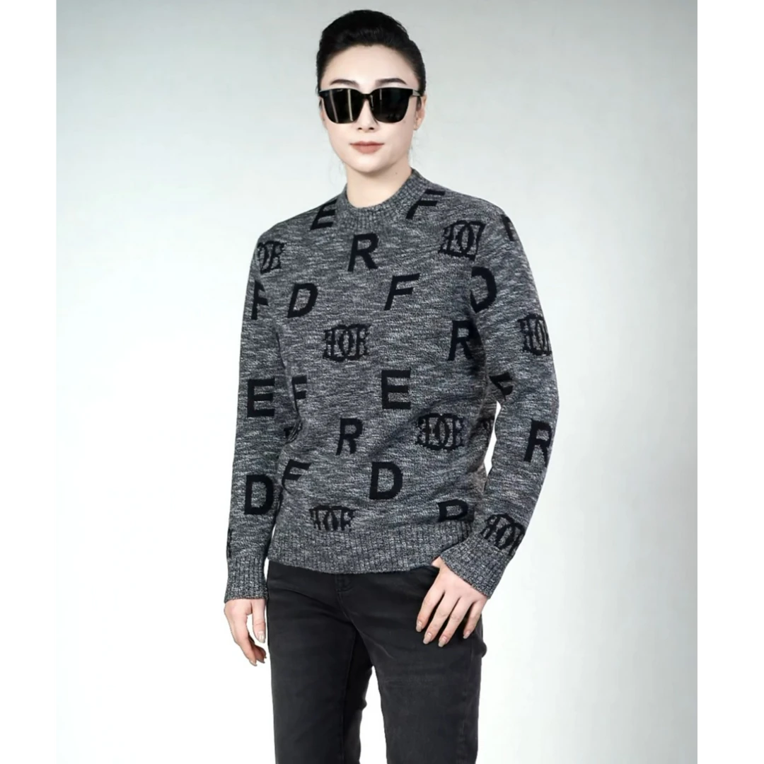 迪卡里奥费雷男士羊毛毛衣53MY122冬款男装时尚黑灰色织羊毛毛衣