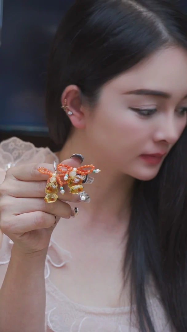 【闪购商品】琥珀耳饰银S925镶嵌1.25手工编织商品8-多样性发