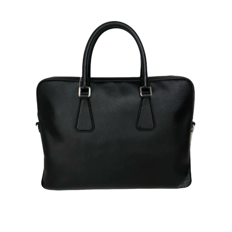 95新 Prada/普拉达 男士休闲时尚百搭全皮黑色十字纹手提包/188