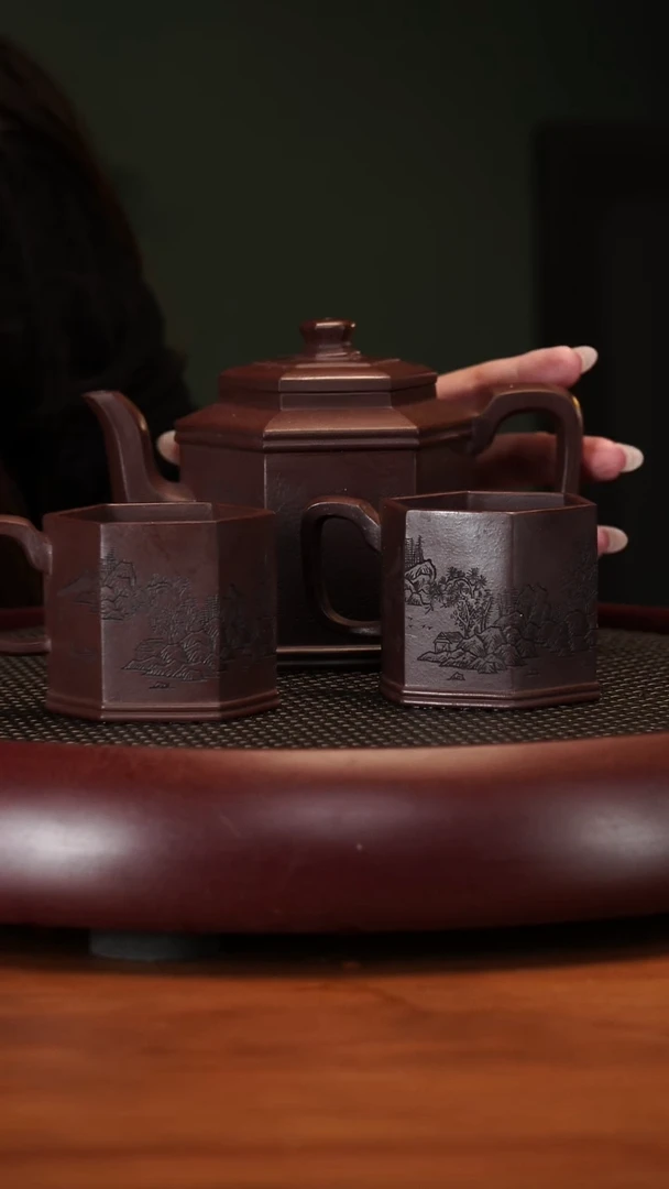 【闪购商品】紫砂茶壶2127ZST高六方套组 老紫泥