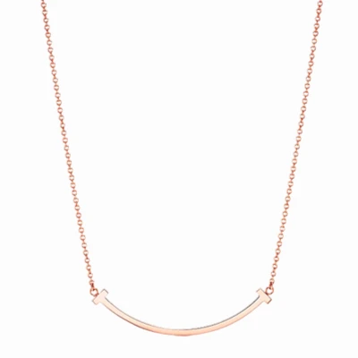 99新 Tiffany & Co./蒂芙尼 T系列玫瑰金小号/大号笑脸项链