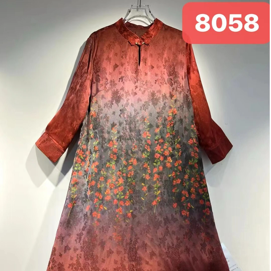 【云裳】优雅直筒气质中袖复古连衣裙8058