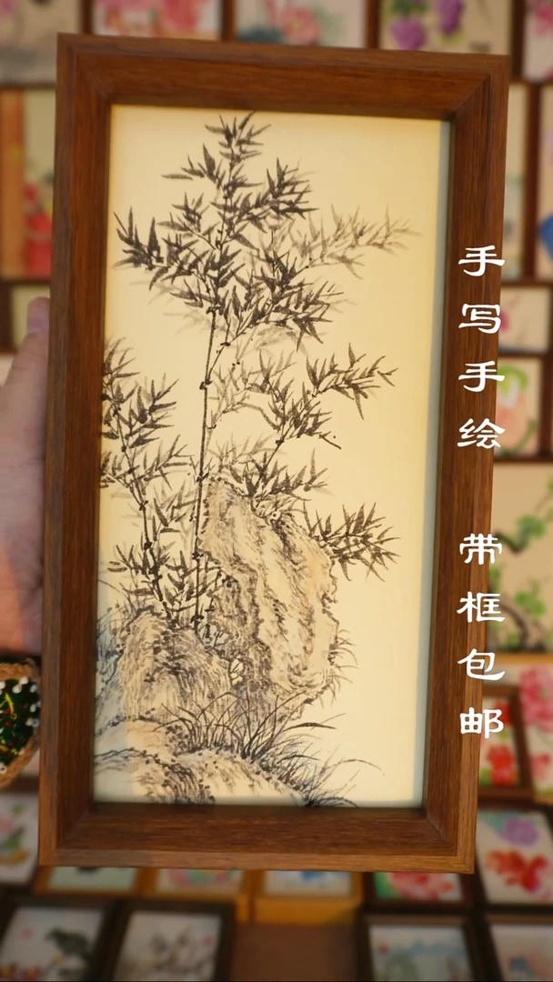 5*10寸深色框精品墨竹