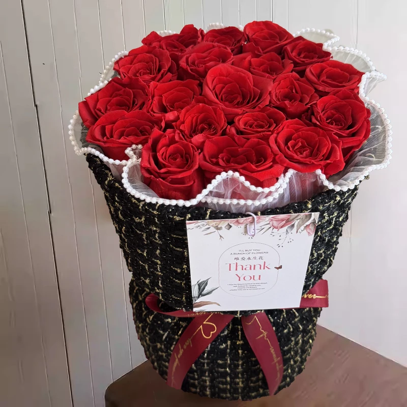 小香风系列 浪漫红玫瑰花束情人节礼物永生花玫瑰表白纪念日生日