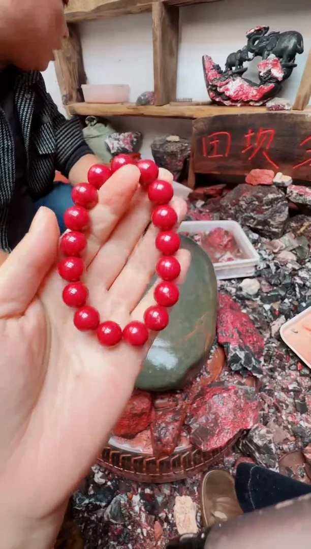 天然辰砂红晶砂12mm手串