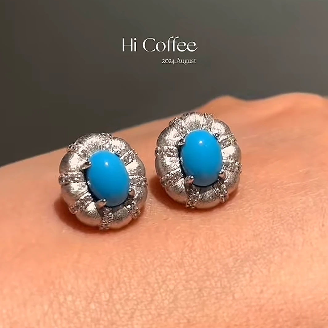 925银耳饰 E26133<布契拉提风>蛋形蓝色珠珠拉丝椭圆耳钉耳环