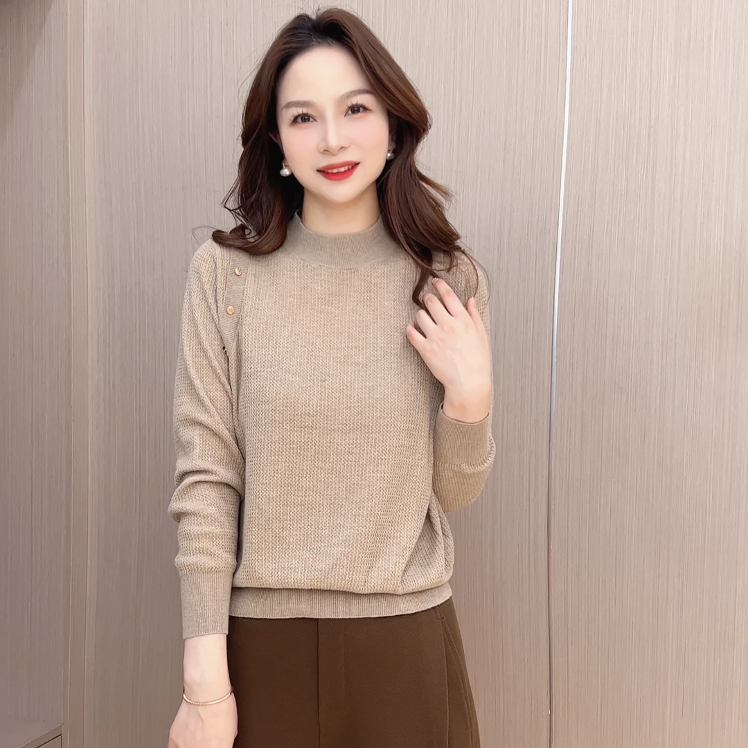 【糖豆毛衣】绵绵空气层提花羊毛混纺针织打底衫