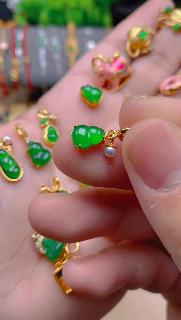 吊坠(不含链)银S925镶嵌翡翠葫芦万能扣