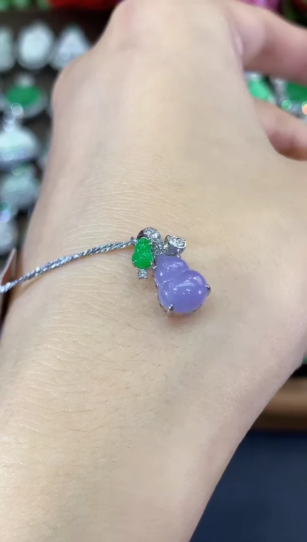 吊坠(不含链)18K金镶嵌翡翠B37 紫货有色差