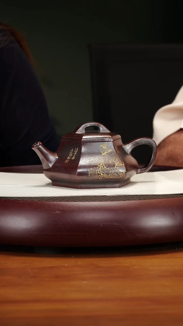 茶壶紫砂5WZG六方石瓢明红砂300cc