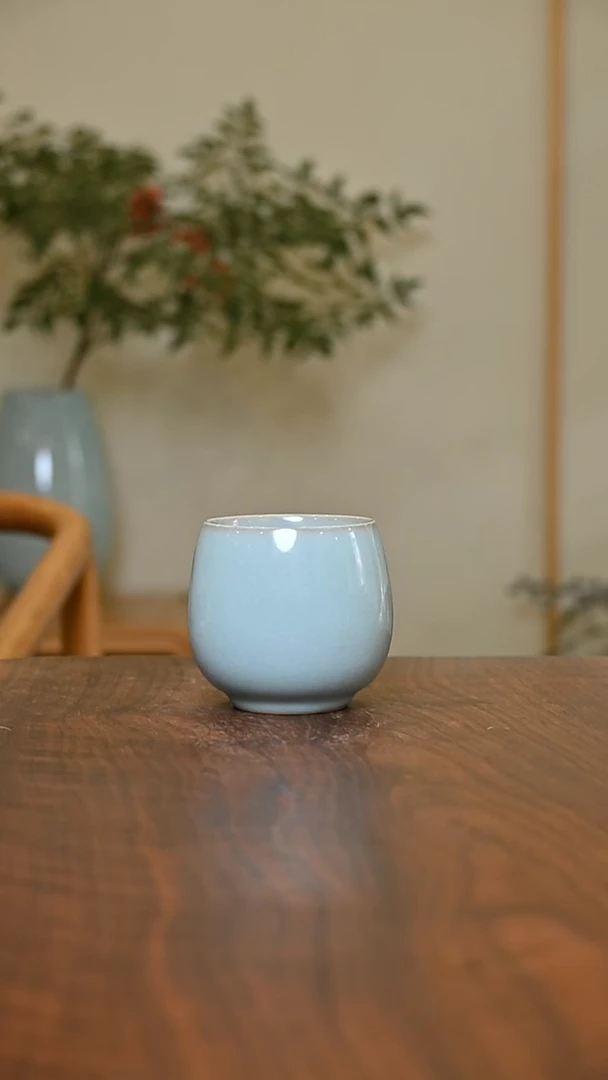 暖心杯 天青 微瑕 无款