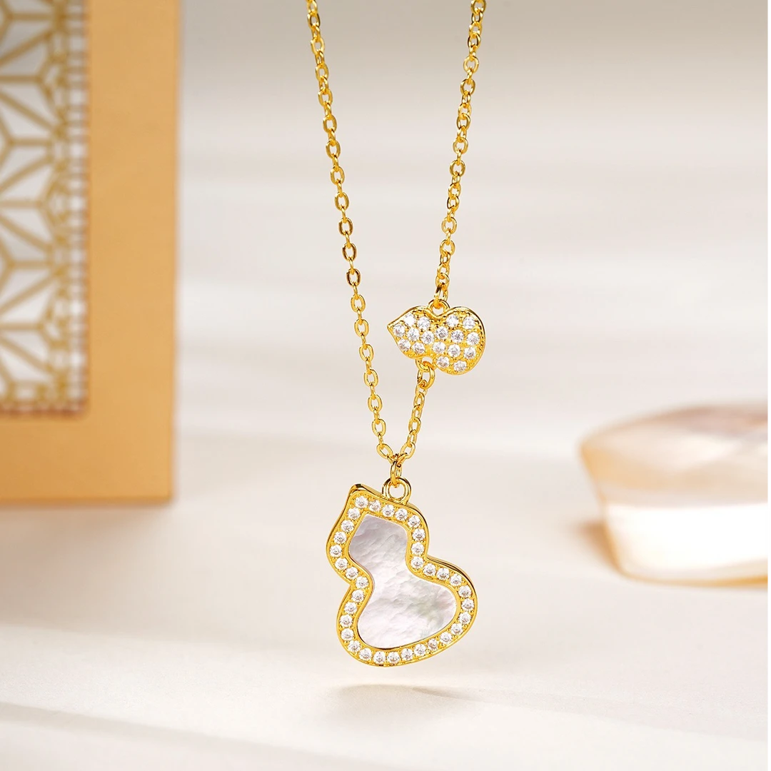 坠链均足银锆石 满钻葫芦吊坠气质轻奢时尚百搭设计感足银耳饰