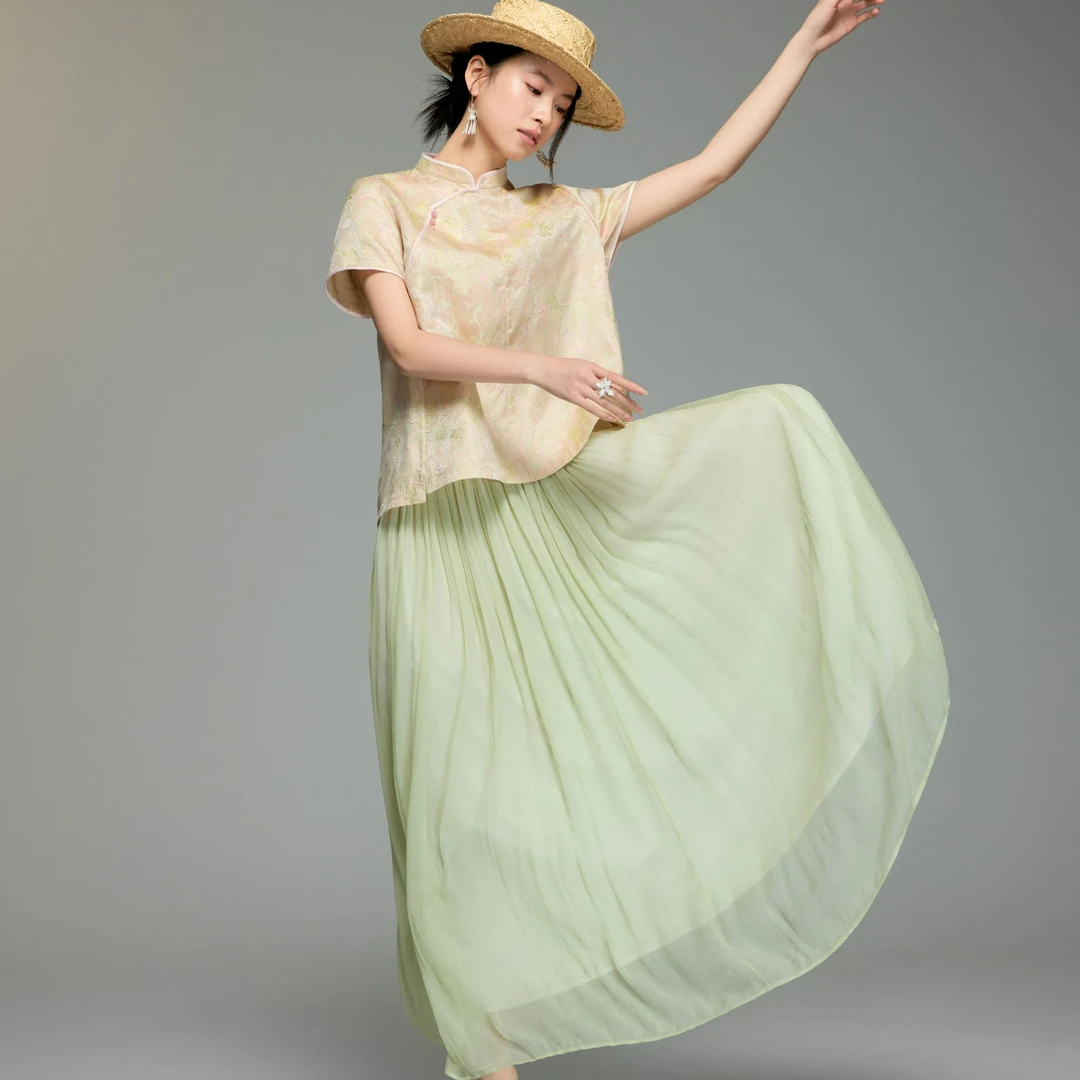 初见十三娘『碧罗』新中式国风桑蚕丝手工高定异色罗上衣夏季立领